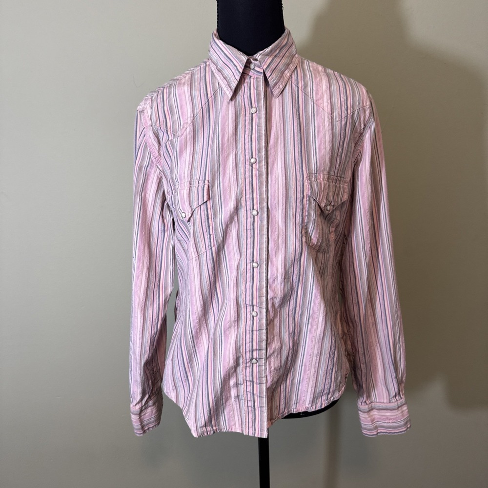 Ryan Michael Women's Long Sleeve Button Down Top Silk &‎ Cotton Pink Size Medium